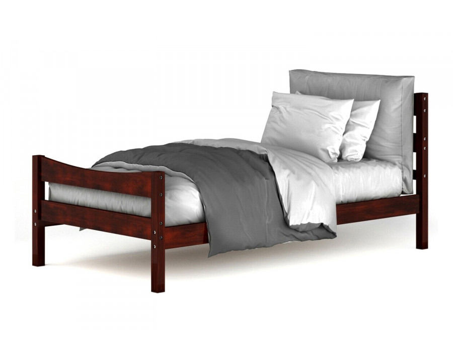 FaFurn Twin Size Farmhouse Style Pine Wood Platform Bed Frame - Walnut