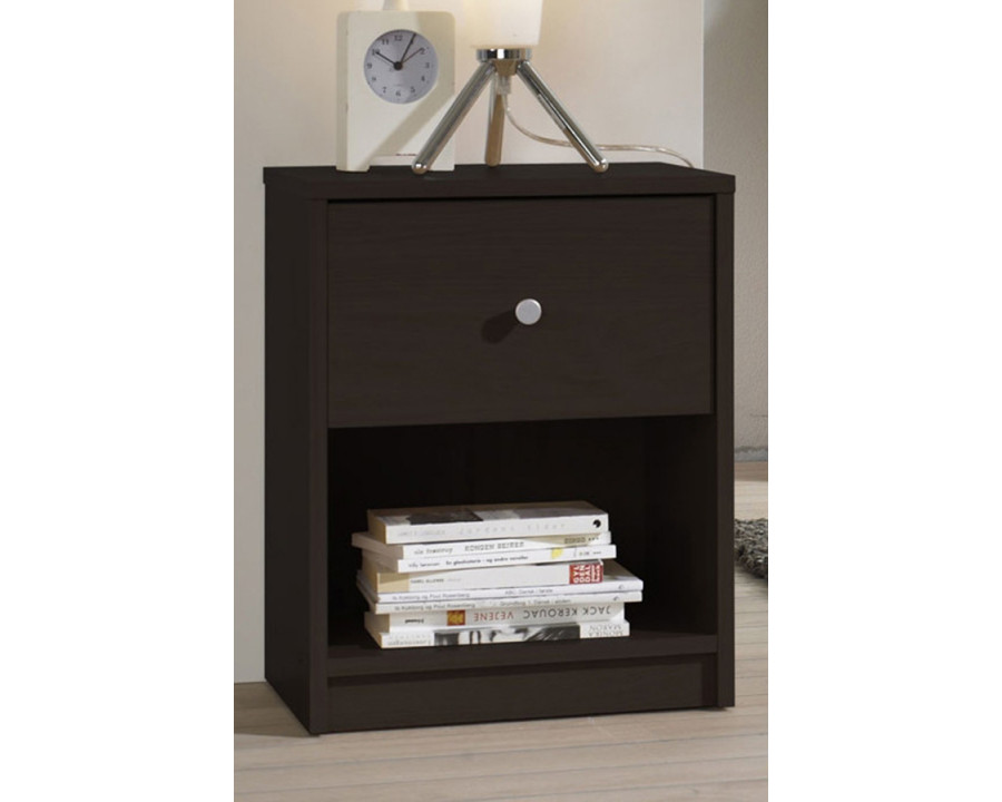 FaFurn - Modern 1-Drawer Bedroom Nightstand in Dark Brown Wood Finish