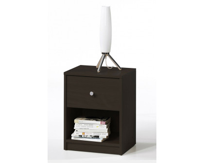 FaFurn™ - Modern 1-Drawer Bedroom Nightstand in Dark Brown Wood Finish