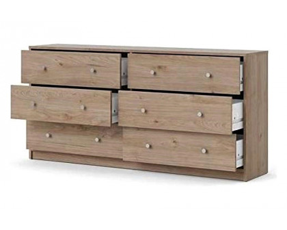 FaFurn - Farmhouse Contemporary 6 Drawer Double Dresser in Oak