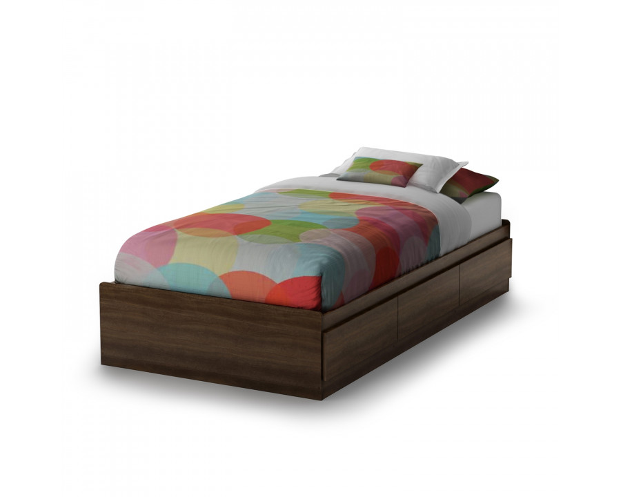 FaFurn - Twin Size Platform Bed Frame with 3 Storage Drawers in Mocha