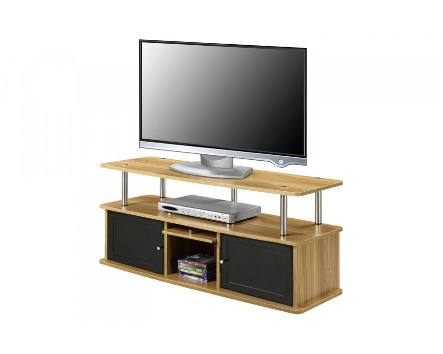 FaFurn - Modern 50-Inch TV Stand in Light Oak/Black Wood Finish