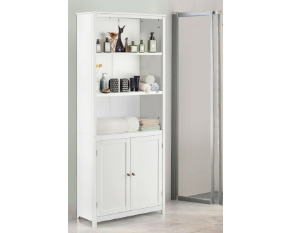 FaFurn - White Bathroom Linen Tower Towel Storage Cabinet with 3 Open Shelves