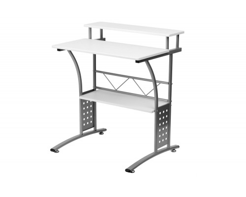 FaFurn Modern Metal Frame Computer Desk with Laminate Top and Raised Shelf - White