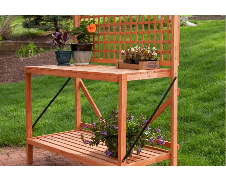 FaFurn - Outdoor Weather-Resistant Fir Wood Potting Bench Garden Table with Lattice Back