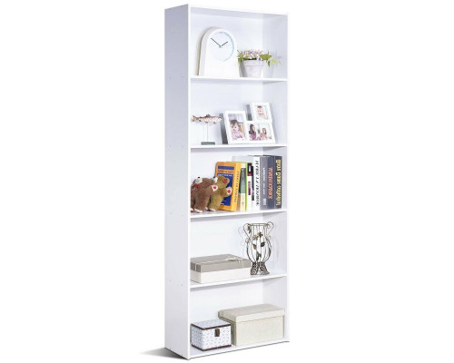 FaFurn - Modern 5-Tier Bookcase in White, Wood