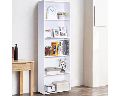 FaFurn - Modern 5-Tier Bookcase in White, Wood