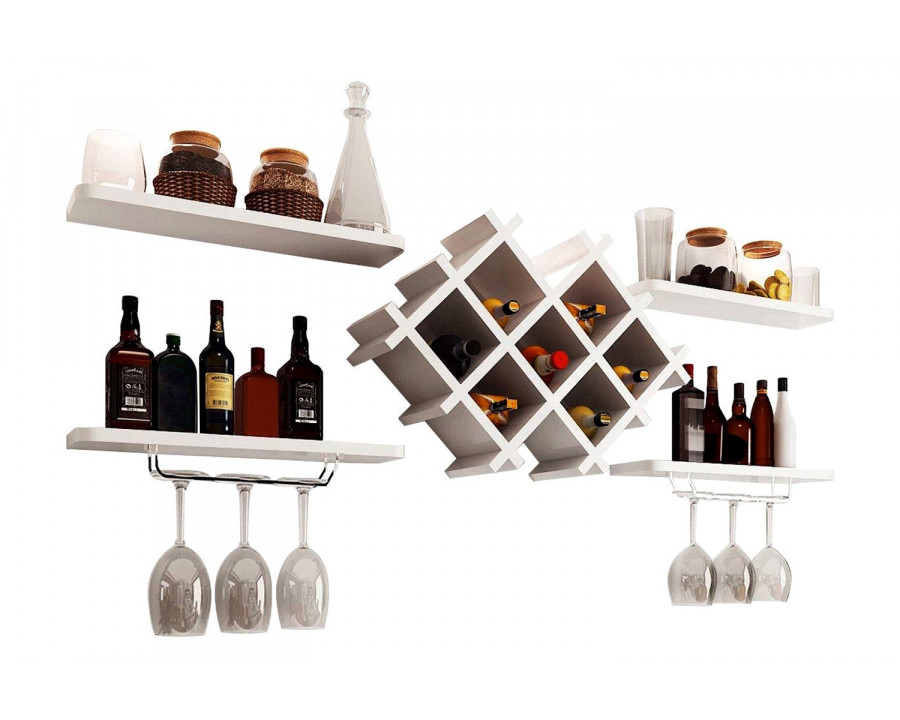 FaFurn - White 5-Piece Wall Mounted Wine Rack Set with Storage Shelves