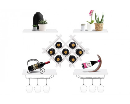 FaFurn - White 5-Piece Wall Mounted Wine Rack Set with Storage Shelves