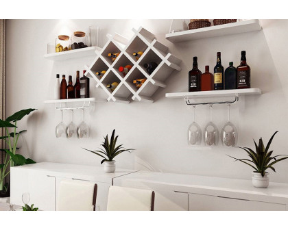 FaFurn - White 5-Piece Wall Mounted Wine Rack Set with Storage Shelves