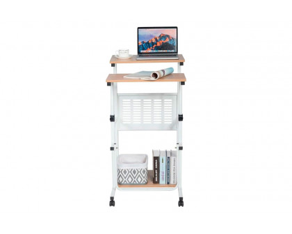 FaFurn - Multifunction Adjustable Mobile Computer Desk Work Station in White Oak, Metal/MDF