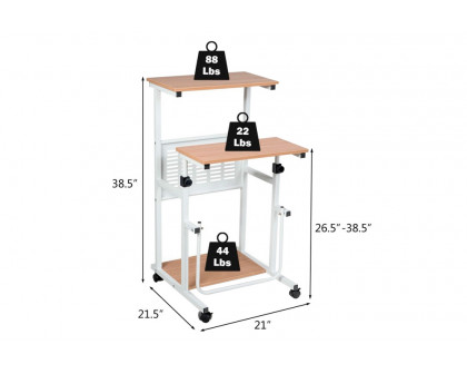 FaFurn - Multifunction Adjustable Mobile Computer Desk Work Station in White Oak, Metal/MDF