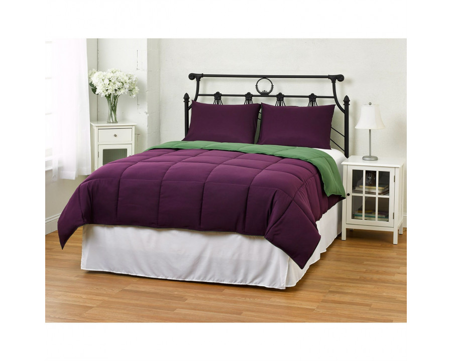 FaFurn 3-Piece Full/Queen Size Comforter Set with 2 Shams - Purple/Green