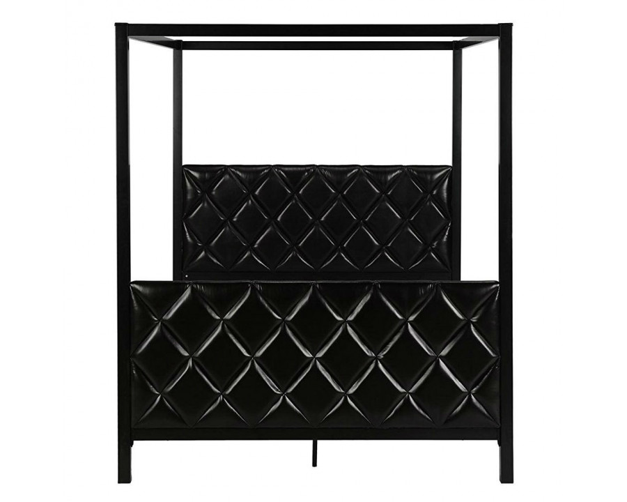 FaFurn - Queen Size Canopy Bed Frame with Headboard and Footboard in Black, Leather