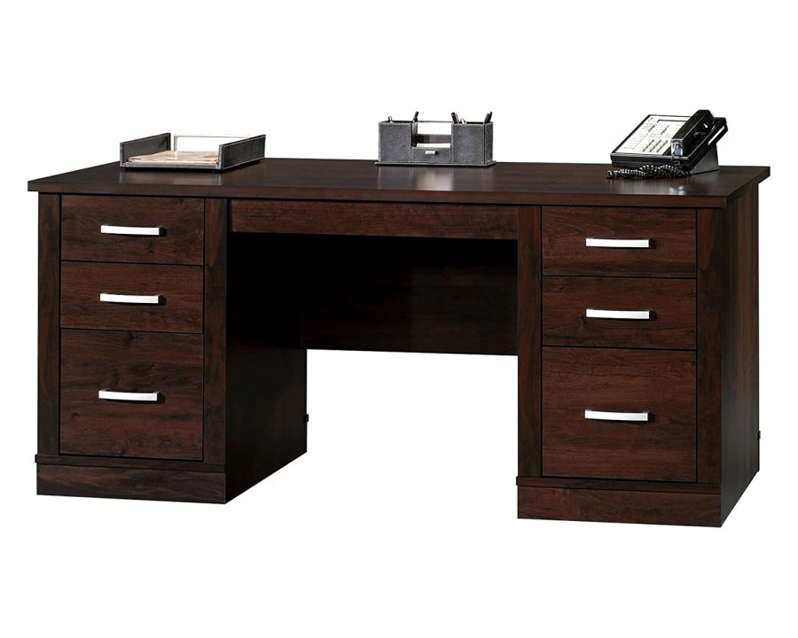 FaFurn - Dark Espresso Executive Computer Desk with Filing Cabinets Storage