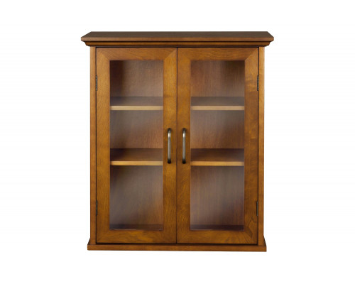 FaFurn - Oak Finish Bathroom Wall Cabinet with Glass 2-Doors & Shelves