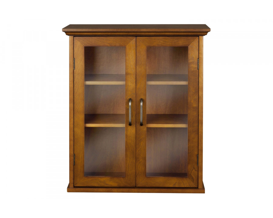 FaFurn Oak Finish Bathroom Wall Cabinet with Glass 2-Doors & Shelves