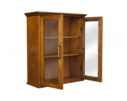 FaFurn Oak Finish Bathroom Wall Cabinet with Glass 2-Doors & Shelves