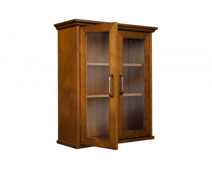 FaFurn Oak Finish Bathroom Wall Cabinet with Glass 2-Doors & Shelves