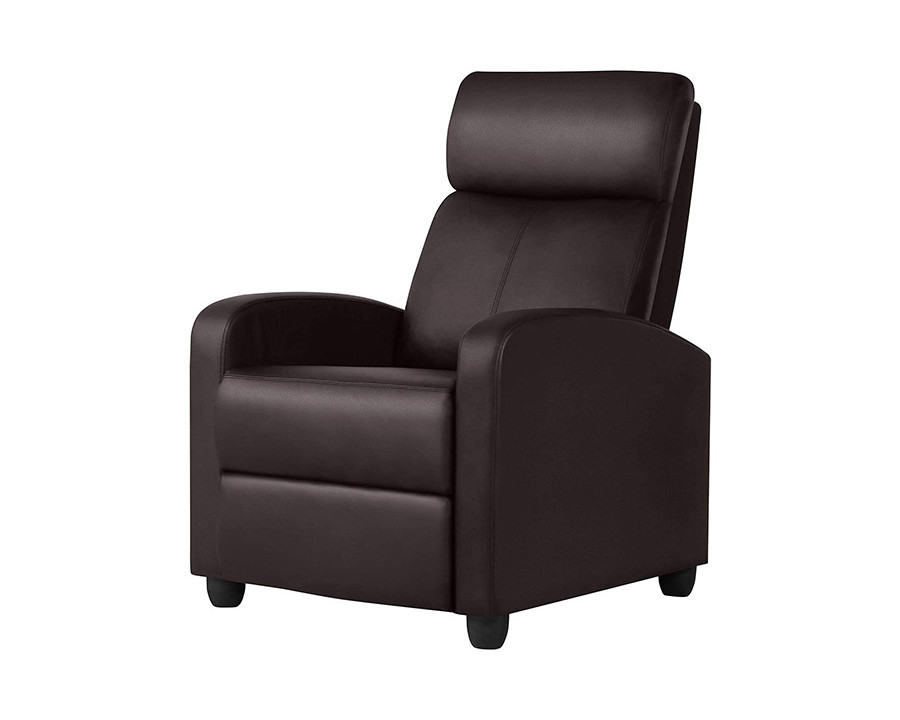 FaFurn High-Density Faux Leather Push Back Recliner Chair - Dark Brown