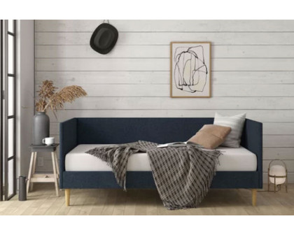 FaFurn - Twin Mid-Century Modern Dark Blue Linen Upholstered Daybed