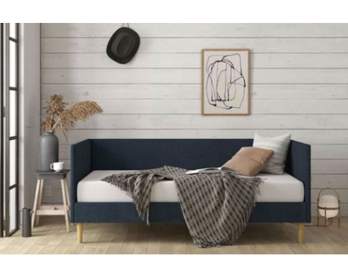 FaFurn - Twin Mid-Century Modern Dark Blue Linen Upholstered Daybed