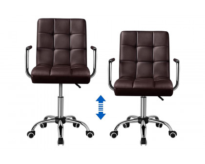 FaFurn Modern Faux Leather Mid-Back Office Chair with Armrests and Wheels - Dark Brown/Chrome