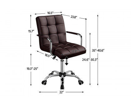 FaFurn Modern Faux Leather Mid-Back Office Chair with Armrests and Wheels - Dark Brown/Chrome