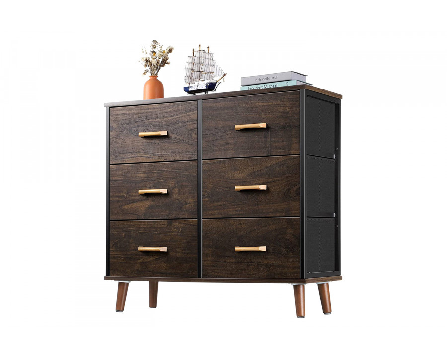 FaFurn - Modern Mid-Century Style 6-Drawer Bedroom Dresser with Fabric Drawers in Walnut