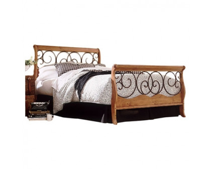 FaFurn - Queen Size Bed Frame in Brown Honey Oak, Metal