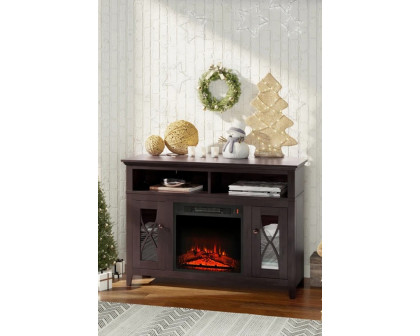 FaFurn Electric Fireplace Mantel TV Stand with Adjustable Shelves 2 Storage Cabinets - Espresso