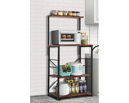 FaFurn - Black Metal 4-Shelf Rustic Brown Wood Kitchen Baker'S Rack Microwave Stand