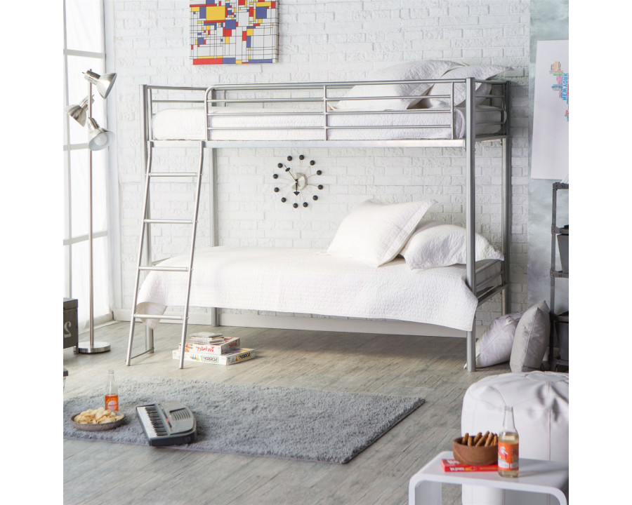 FaFurn - Twin Size Bunk Bed with Ladder in Silver, Metal