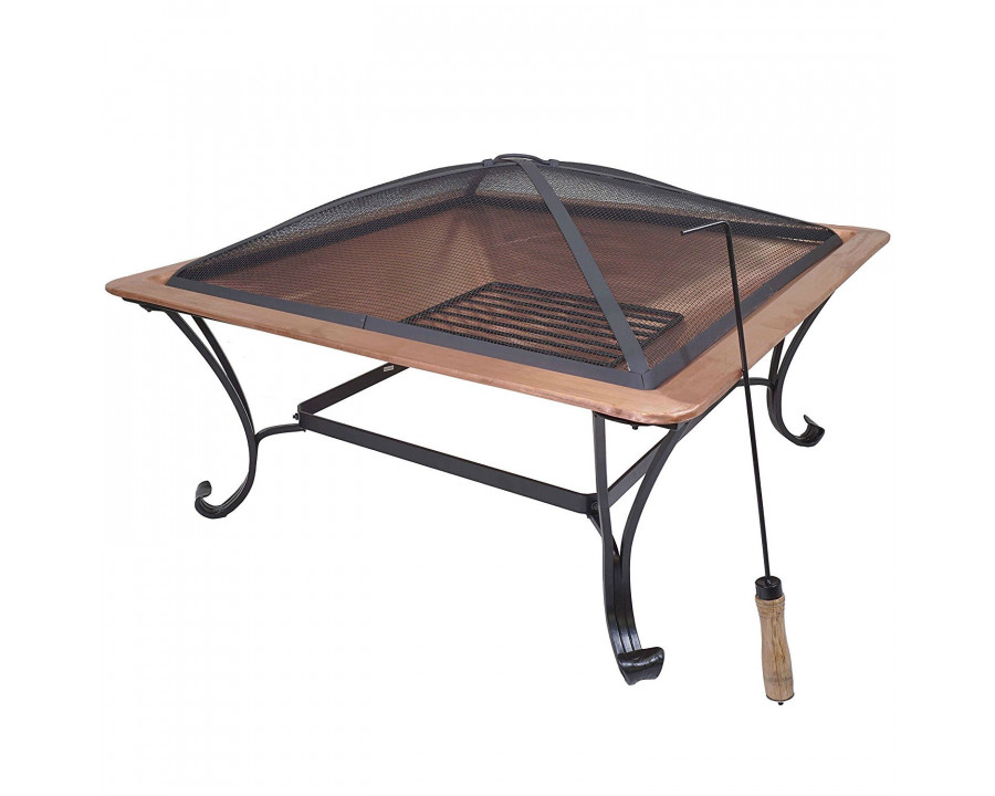 FaFurn Square Fire Pit with Iron Stand and Screen - Iron