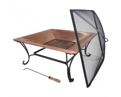 FaFurn Square Fire Pit with Iron Stand and Screen - Iron