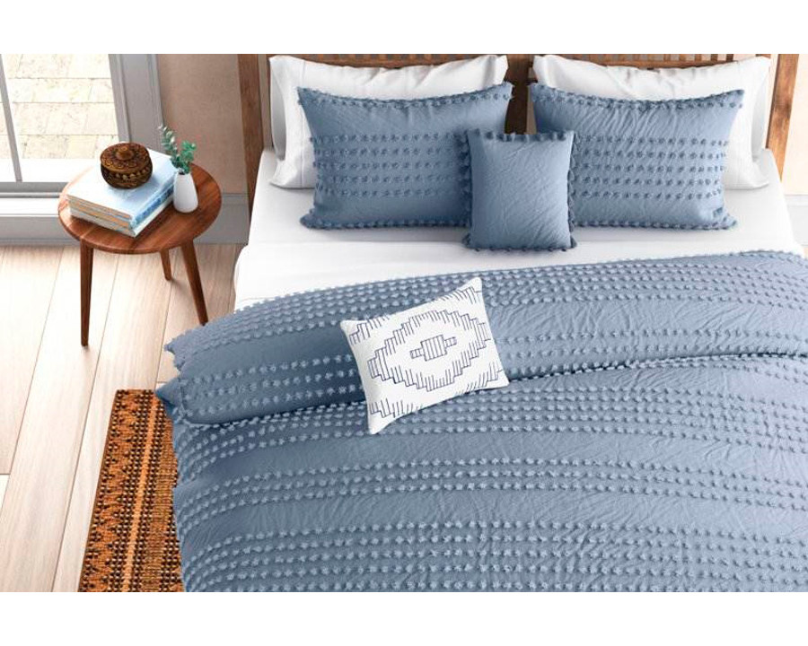 FaFurn King Size 5-Piece Clip Dot Comforter Set - Denim Blue, Cotton