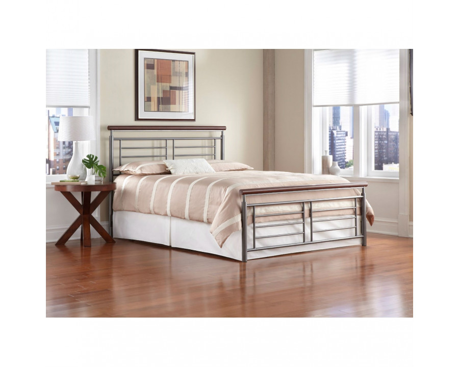 FaFurn - Cal/King Size Bed Frame in Silver/Cherry, Metal