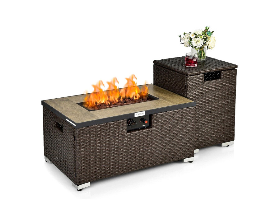 FaFurn - Outdoor Propane Fire Pit with Side Table Tank Holder in Brown Pe Rattan