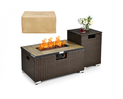 FaFurn - Outdoor Propane Fire Pit with Side Table Tank Holder in Brown Pe Rattan