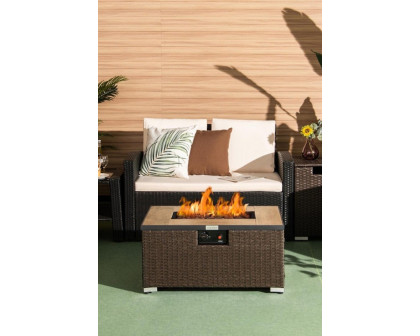 FaFurn - Outdoor Propane Fire Pit with Side Table Tank Holder in Brown Pe Rattan