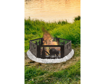 FaFurn - Deer Print Hexagon Portable Folding Steel Mesh Fire Pit with Carry Case