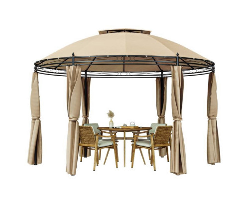 FaFurn Gazebo Canopy with Polyester Privacy Curtain - Brown, Metal/Polyester