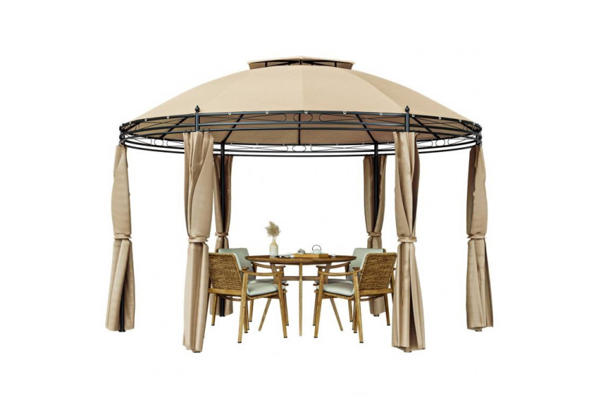 FaFurn™ Gazebo Canopy with Polyester Privacy Curtain - Brown, Metal/Polyester