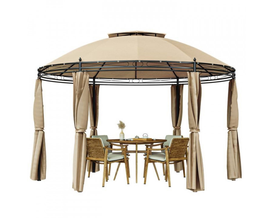 FaFurn Gazebo Canopy with Polyester Privacy Curtain - Brown, Metal/Polyester