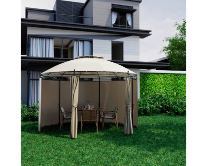 FaFurn™ Gazebo Canopy with Polyester Privacy Curtain - Brown, Metal/Polyester