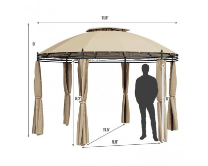 FaFurn™ Gazebo Canopy with Polyester Privacy Curtain - Brown, Metal/Polyester