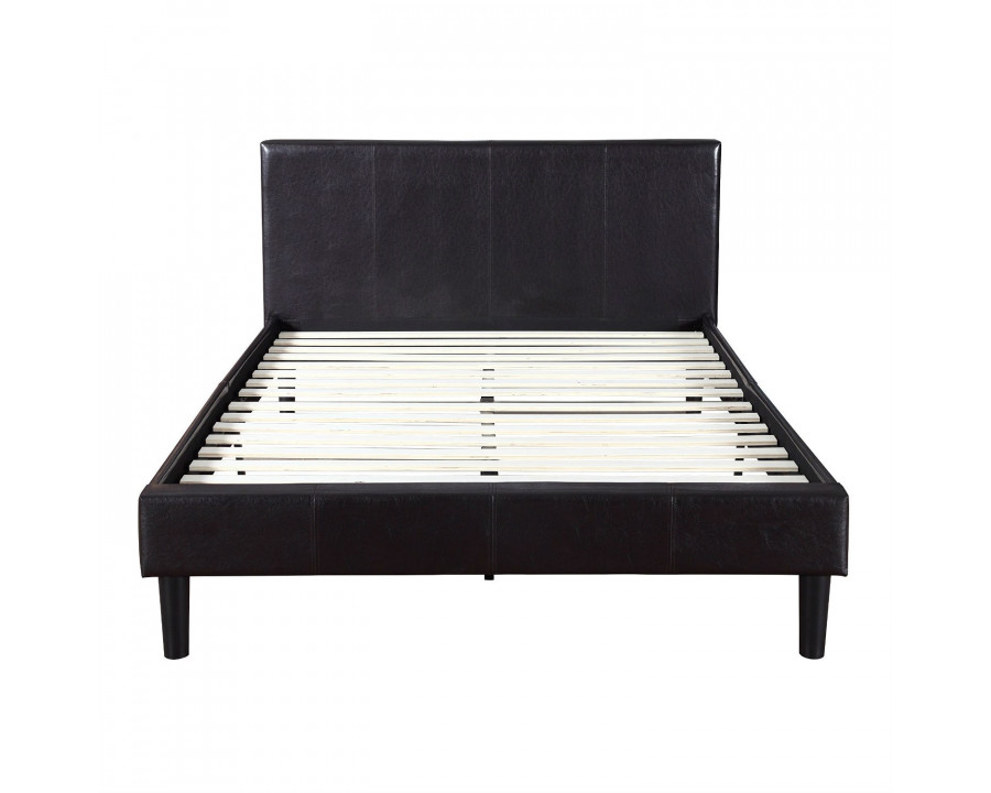 FaFurn - Queen Size Platform Bed Frame with Padded Headboard in Espresso, Leather