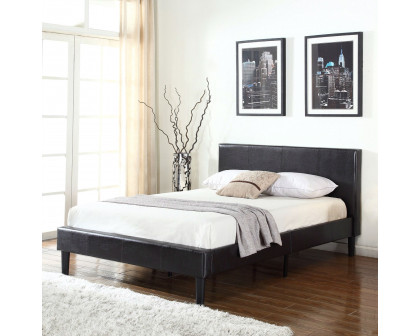 FaFurn - Queen Size Platform Bed Frame with Padded Headboard in Espresso, Leather