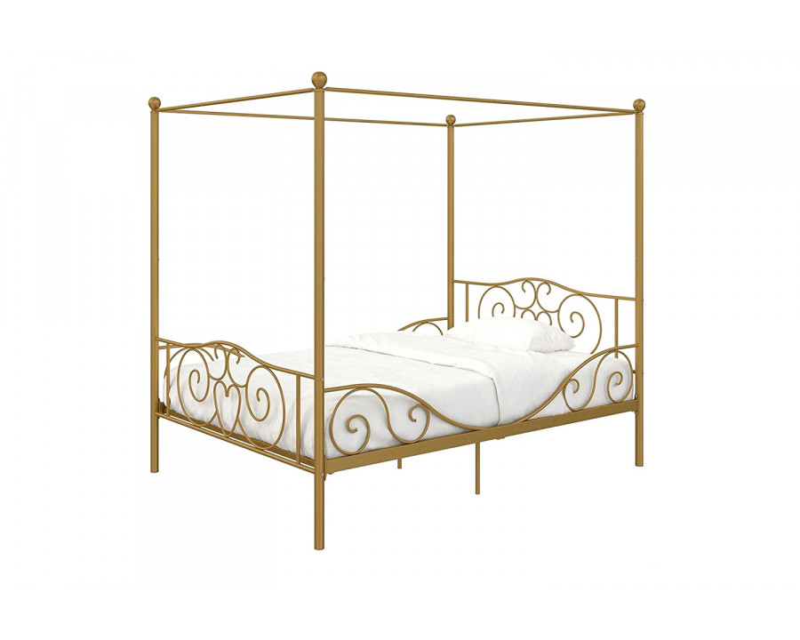 FaFurn - Full Size Heavy Duty Metal Canopy Bed Frame in Gold Finish