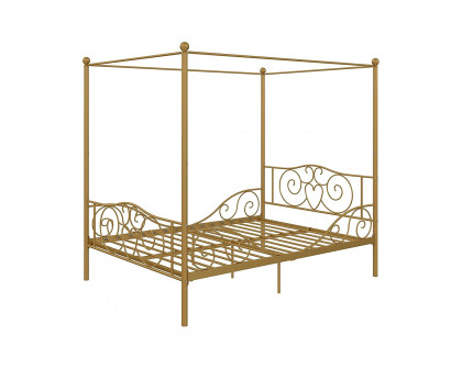 FaFurn - Full Size Heavy Duty Metal Canopy Bed Frame in Gold Finish